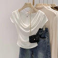 Ins Design Collared Shoulder T-Shirt Women's Short-Sleeved Summer Short-Sleeved Bloat To The Waist Sexy Pure Lust Sympathetic Girl