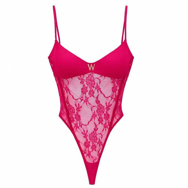 Sexy Hottie Rose Red Slings With Ajoint Dress Woman Spring New Slimming Net Yarn Hollow Blouse Tide