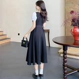 Hepburn Style Colliding Button-Fight Collar Bubble Sleeve Dress Women Summer Waist Light Luxury High Umbrella Skirt Dress