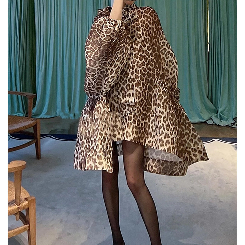 Tide Luxury Cold Is A Special Wide Wife's Noble Leopard Long-Sleeved Shirt Temperament Design Dress