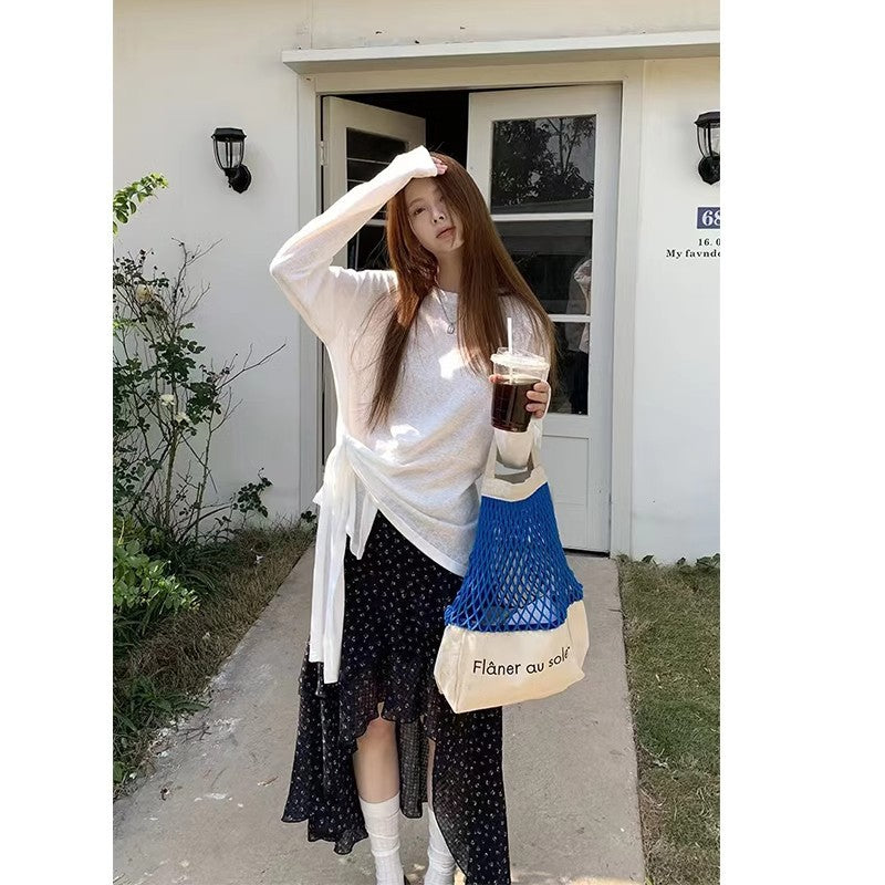 2025 Spring And Summer New Korean Irregularly Broken Flowers High Waist Half-Dress Women Thin Thin Thin Side Zipper Skirt