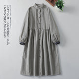 Spring 2025 New Literary Plaid Long-Sleeved Shirt Dress Loose Thin Cotton Linen Dress Woman