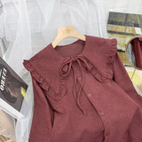 Lotus-Side Doll-Collar Wick Long-Sleeved Shirt Women's Autumn Design Small French Retro Chic Folded Clothes