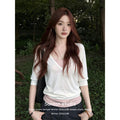 Middle-Sleeved T-Shirt Women's Two-Piece Summer Striped Sling Vest With Short-Sleeved Top