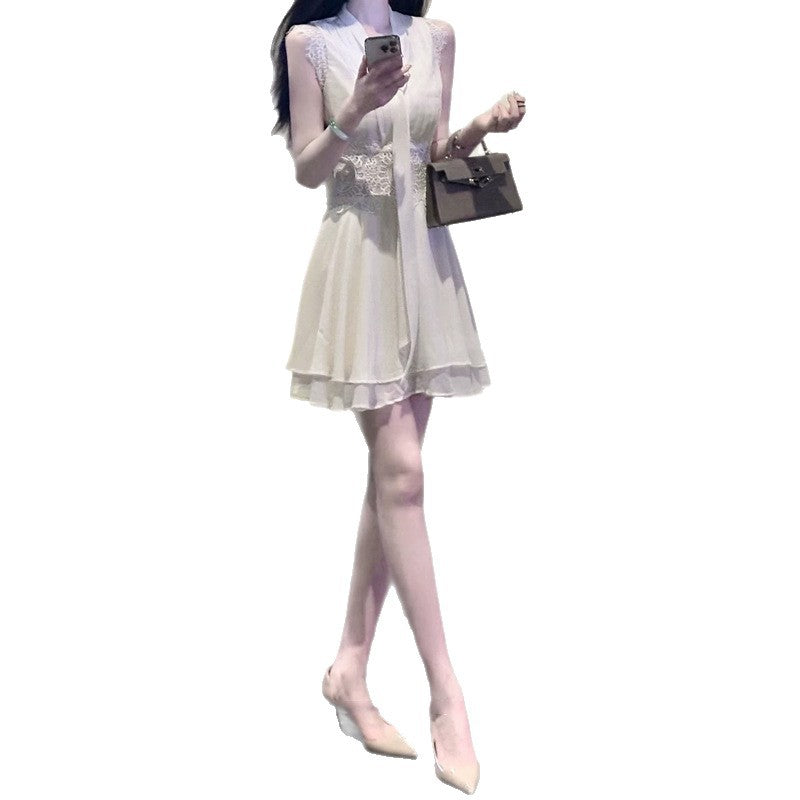2 Versions Of The 2026 Summer Chiffon French V Tie With Large Skirt White Moon Dress Tide