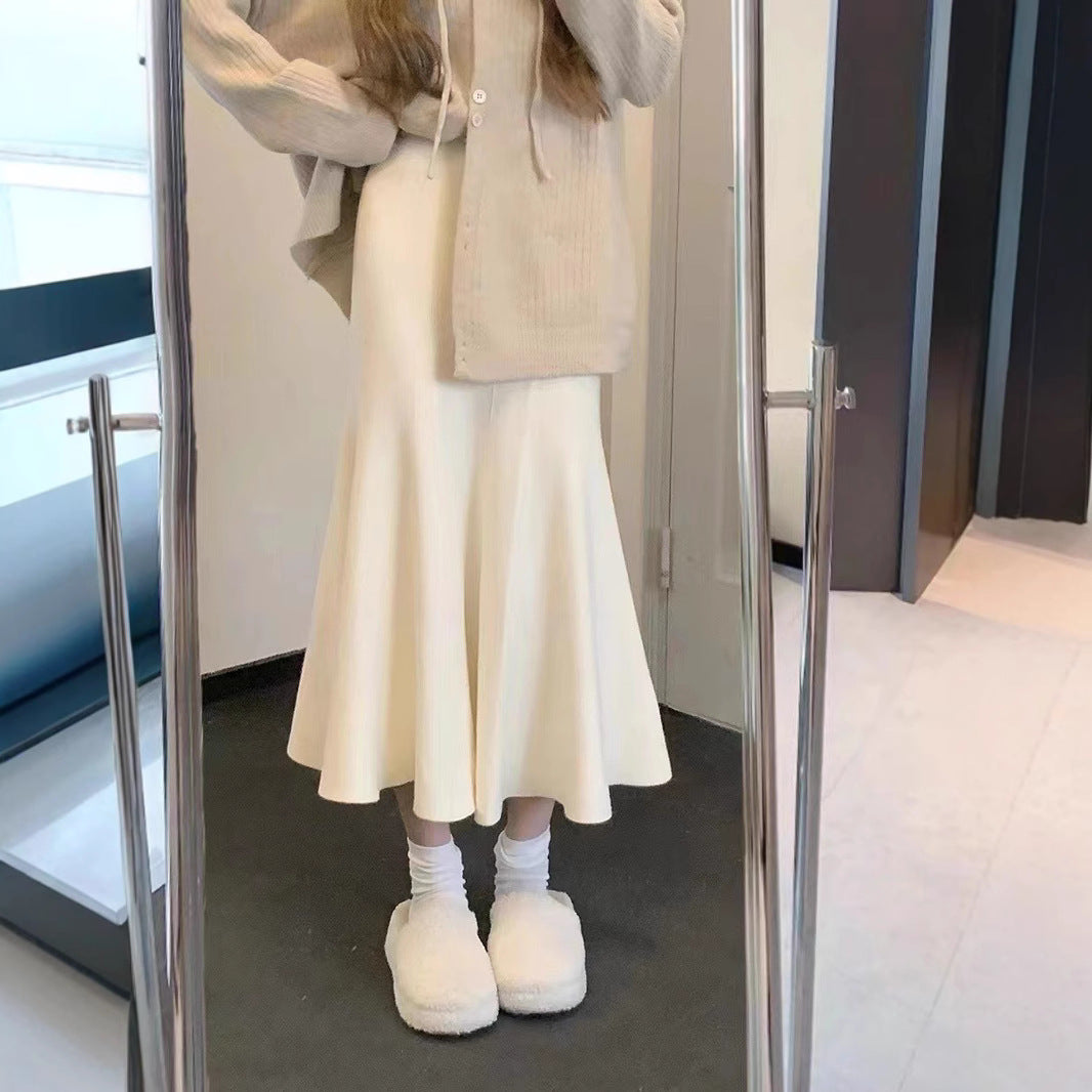 Autumn And Winter New Gentle Wind High Waist Temperament Knitted Half Dress Woman Thin A Word Fishtail Half Skirt