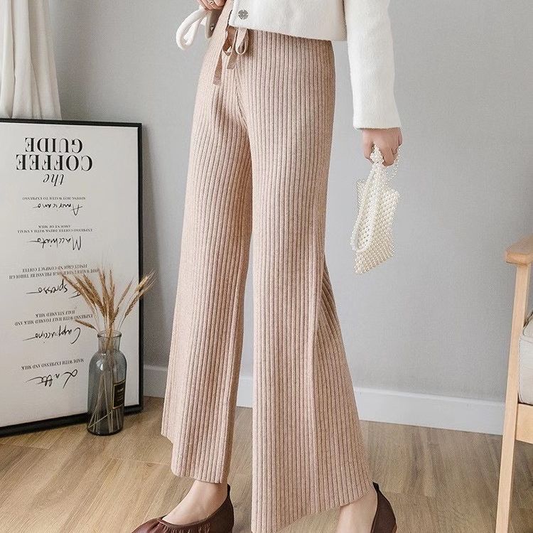 Thick Knitted Wide Leg Pants Women Autumn And Winter High Waist 2026 Loose Vertical Trousers Long Pants Smoke Pipe Pants Women