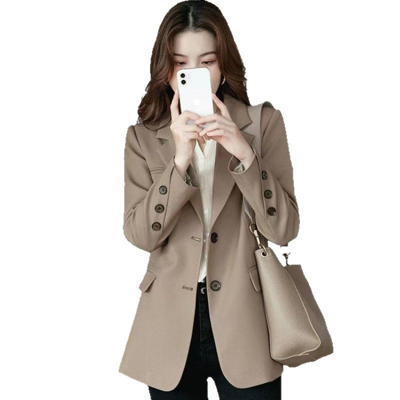 Spring And Autumn 2025 New Women's Casual Small Suit Medium Long Temperament Slim Slim Small Suit Women