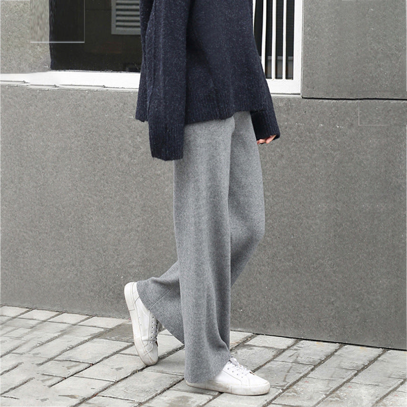 Casual Knitted Wide-Legged Trousers Women 2026 Autumn And Winter New Loose High-Waisted Straight Barrel Tugging Long Pants Women
