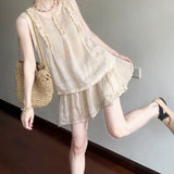 Korean Version This Year's Popular Sleeveless Topwork Heavy Industry Embroidered Short Skirt Women's Summer New Small Fashion Two-Piece Set