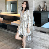 Mid- And Short Dress 2025 Summer New High-Waisted Small 150Cm Broken Flowers Very Fairy French Dress