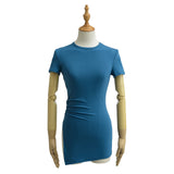 Pure Round Collar Under The Frame Short Sleeve Side Open Wrinkle Blouse Waist T-Shirt Long Bottoming Shirt Is Thin