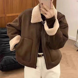 European High-End Fur Lamb Coat Women 2026 Autumn And Winter New Collar Locomotive Jacket Jacket Top