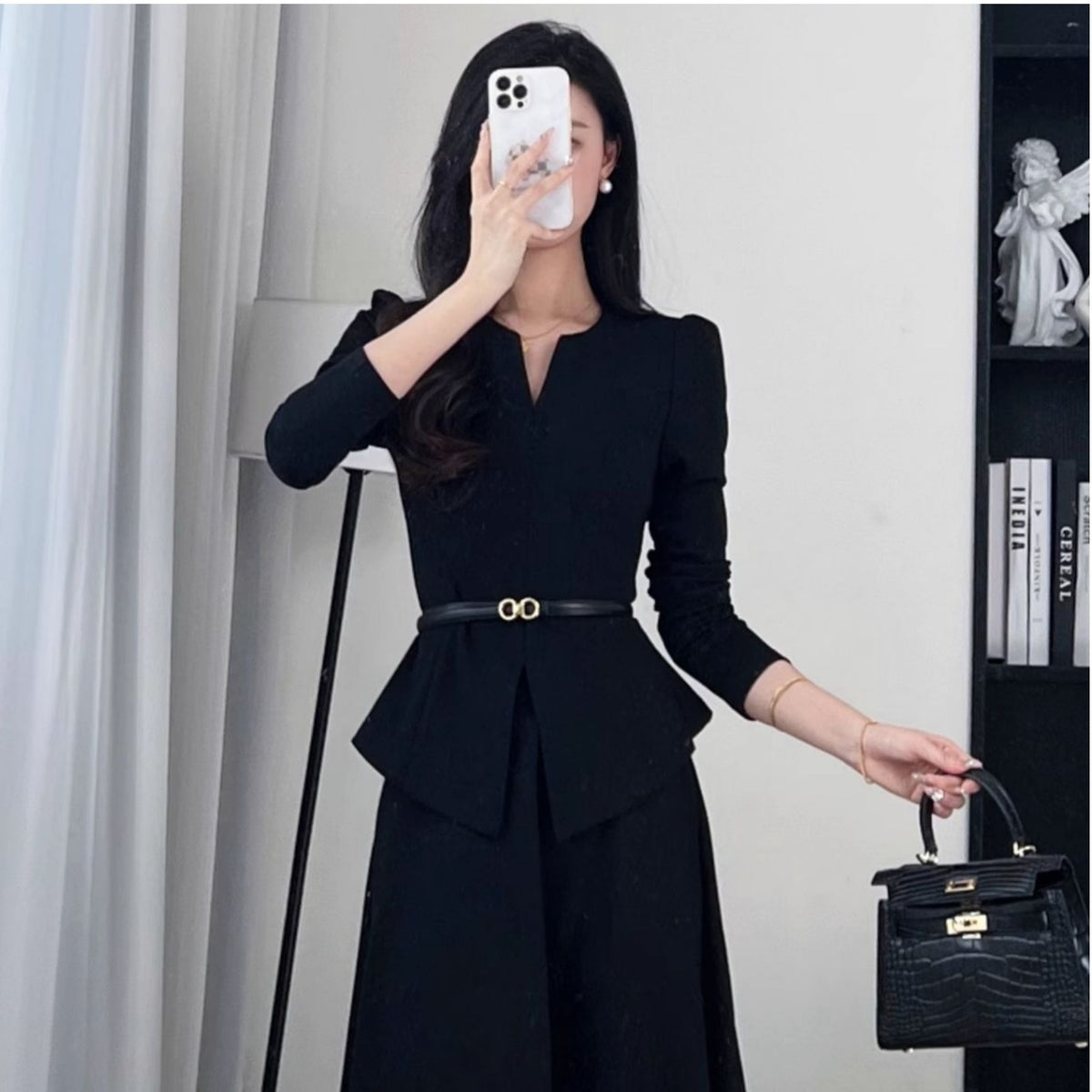 Temperament Commuting Style Large-Size Fat Mm High-Rise Long-Sleeved Top Skirt Suit Women Spring And Autumn