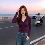 Korean High-End Kinesy V-Neck Thread Long-Sleeved T-Shirt Women's 2026 New Early Autumn Repair Bottom Shirt Top