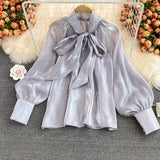 French New Super Fairy Loose Belly Bow Tie With French Shirt Long-Sleeved Temperament Top Woman