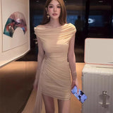 Sexy Wind Solid Color Mesh Yarn Shoulder Folded Dress Women Summer Small Ribbon Belts Thin Ass Short Skirt