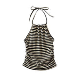 Spice Girls Summer Striped Vest Hanging Back Folded Short Slings Outside To Wear Clothes