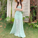 Summer French Net Yarn Sexy Babes Sling Dress Women's Holiday Wind Big Swing Dress