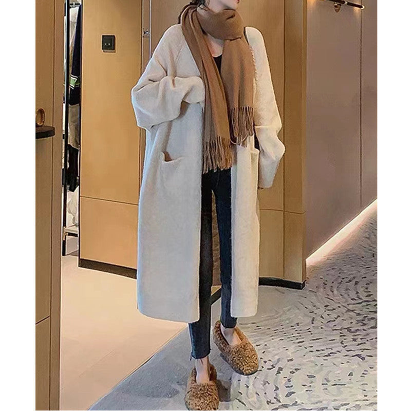 Lazy Wind Long Sweater Coat Women's Autumn And Winter New Korean Version Of Loose Pocket Knitted Open Shirt Outside