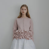 Multiplication Lotus Leaf-Side Spliced Folded Long-Sleeved Knitted Jersey Autumn And Winter Korean Version Of Lean Heavy Industry White-Collar Knitted Top