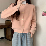 KANING Gentle Temperament Round Collar Knitted Cardigan Women 2026 Autumn New Korean Wearing A Short Sweater