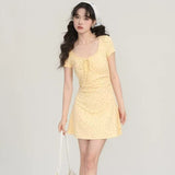 2025 New Pure Lusty Flowers Sweet Repair Summer Temperament Dress Summer Lace Side Skirt