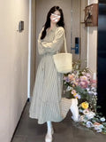 Korean Version Of Striped Long-Sleeved Shirt Dress Women's Dress Early Autumn New Waist Temperament Small Long Dress