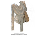 Korean Design Sense Niche Belt T-Shirt Girl Early Autumn Loose Folding Tie Strap Thin Top