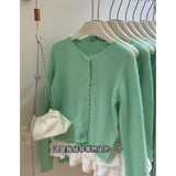 KANING High-End Feel Apple Green Lace Knitted Cardigan 2026 Outside With A Loose Lazy Sweater Jacket