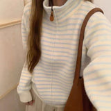KANING Korean Design With A Sense Of Color Striped Knitted Cardigan 2026 Autumn And Winter New Collar Zipper Sweater Jacket