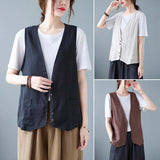 Real Shooting 2026 Summer New Literary And Artistic Loose Solid Cotton Collar Sleeveless Vest Vest Vest Women's Dress Horse Clip