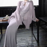 [Porcelain Flower] New Chinese Retro Buckle Cheongsam Dress With Soft Knitted Cardigan Dress