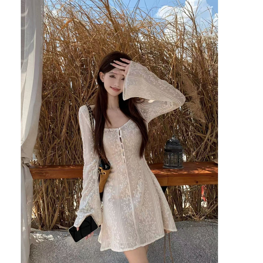 Sleeve Dress Women's New Autumn Leaning Leaning Temperament Long-Sleeved Dress
