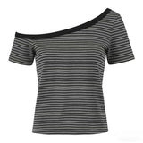 Spice Girls Sexy Slanted Side-Striped Short-Sleeved T-Shirt Girl Summer Body-In-Red Short-Hitting Blouse Woman T