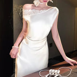 Liu Zhixian Cannes Moonlight White Dens Down Dress Light Dress Body Slanted Shoulder Sleeveless Dress Summer Dress