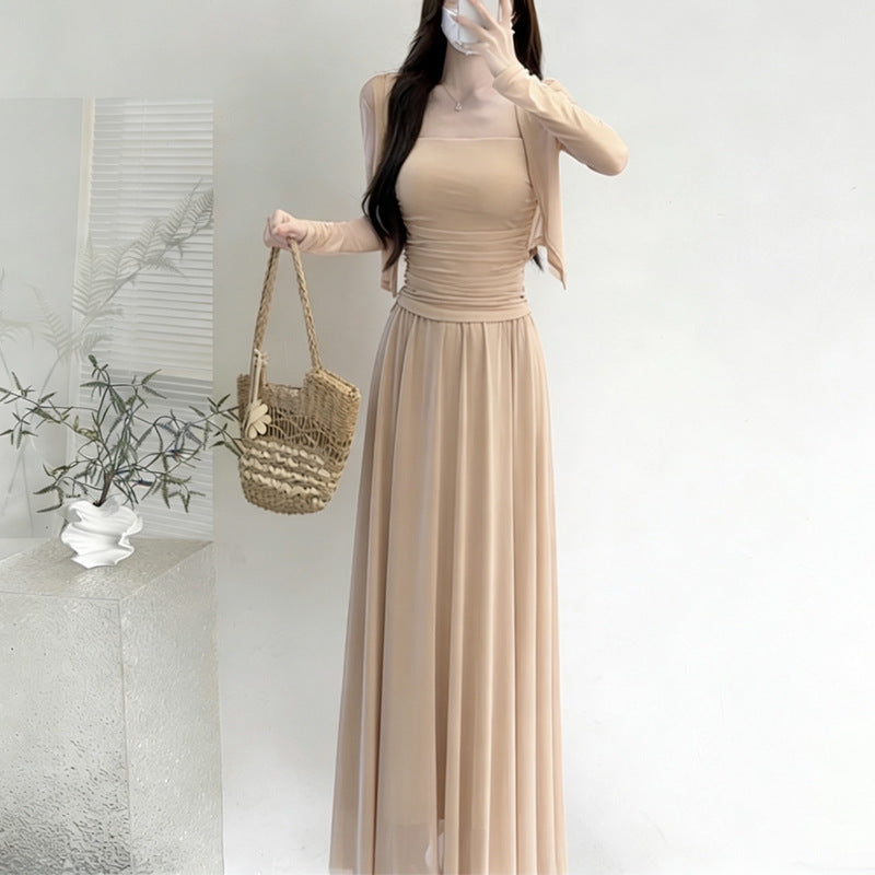 French Temperament Royal Sister Suit Dress Women 2026 Summer High-End Temperament Thin Sling Slings Open Shirt Half Dress Three-Piece