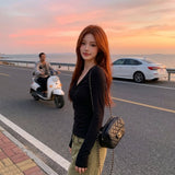 Korean High-End Kinesy V-Neck Thread Long-Sleeved T-Shirt Women's 2026 New Early Autumn Repair Bottom Shirt Top