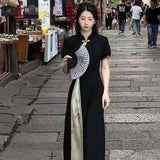 Summer Fashion Crumlore Retro Chinese Style Improved Cheongsam Buckle Dress Femininity Dress Dress Dress Long