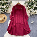 Design Irregular Shirt Women's Diamond Nail Pearl Single-Regable Bat Sleeves Long Medium Cover