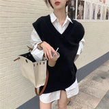 KANING's New Autumn And Winter Korean Version Of The Loose V-Collar Knitted Vest Women Wear Sleeveless Sweater Vest Shoulders