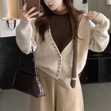 KANING Design Sense Two Sets Of Knitted Cardigan 2026 Autumn And Winter New V-Neck Hit-Colored Cardigan Vest Suit Woman