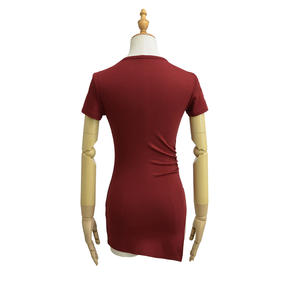 Pure Round Collar Under The Frame Short Sleeve Side Open Wrinkle Blouse Waist T-Shirt Long Bottoming Shirt Is Thin