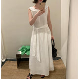 2026 Summer New Korean Minimalist Sleeveless Vest Dress Women's A-Siding Belt Temperament Long Skirt