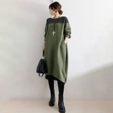 Export Japan And South Korea 2026 Autumn Loose Large-Size Round Collar Splicing Dress Women