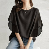 9 Color Day 2026 Summer New Short-Sleeved Bat Shirt Loose Round Neck Casual Chiffon