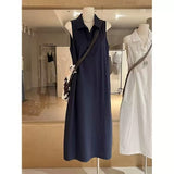 INS Style Simple Generous Polo Collar Sleeveless Dress Women's Summer Daily Loose Temperament Vest Skirt Relaxation White