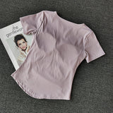 Design With Chest Pad Sports Short-Sleeved Yoga Top Women's Summer Fitness Running Training Slim Slim Small V-Neck T-Shirt