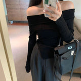 Ins Sexy Hottie Word Shoulder Autumn And Winter Bottom Women's Top Dress Korean Version Of Body-Repair And Bottom Personality Top Lady