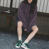 KANING Purple Round Collar Collar Sweater Women 2026 Autumn And Winter New Retro Lazy Wind Loose Solid Knitwear